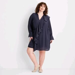 NWT Navy Blue Asymmetrical Mini Shirtdress Size 1X